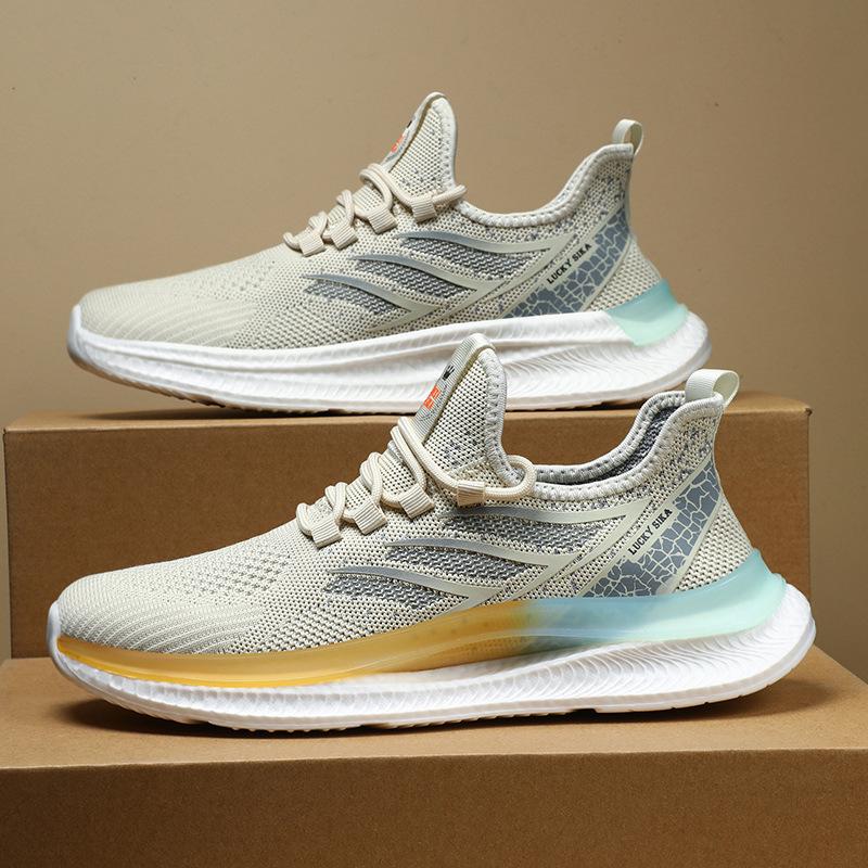

Flying woven sneakers men s autumn new breathable and lightweight mesh shoes lightweight flying woven men s running shoes 44 бежевый