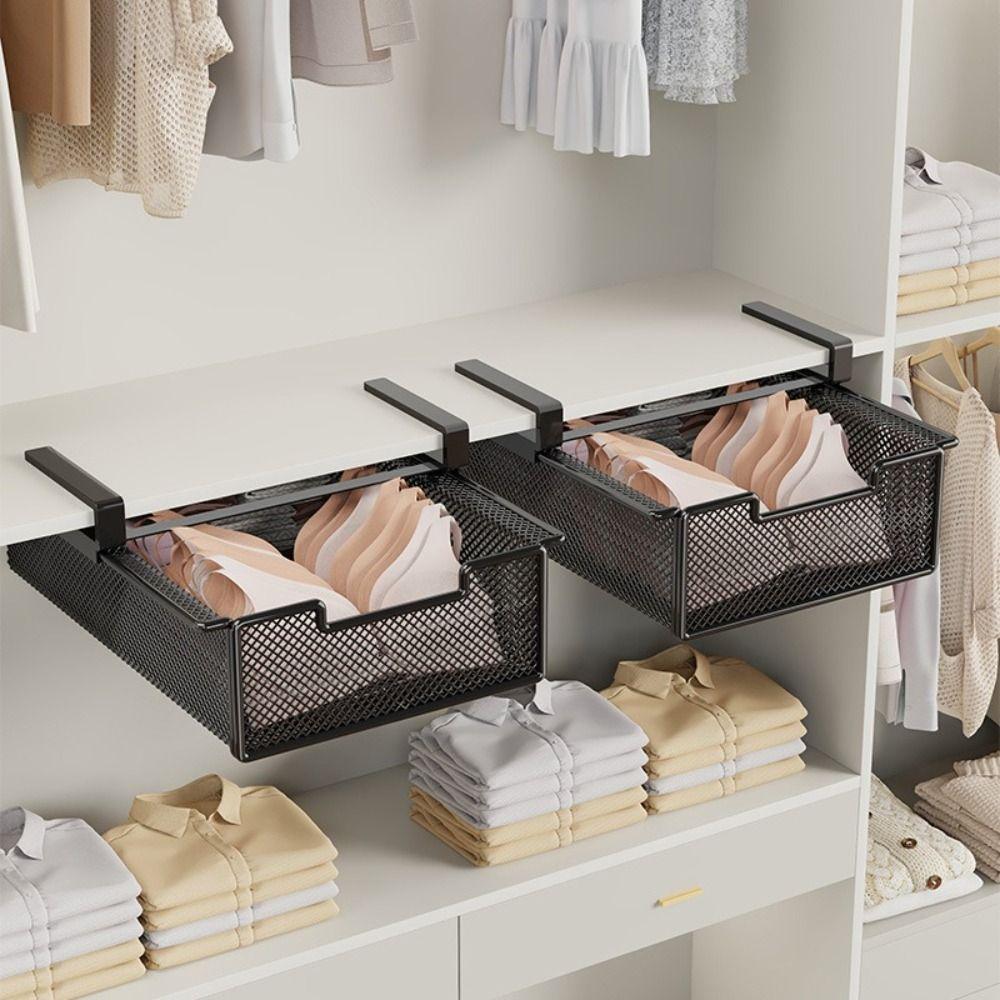 Large Capacity Underwear Storage Basket Pure Color Under Cabinet Hanging Organizer Basket Design Under Shelf