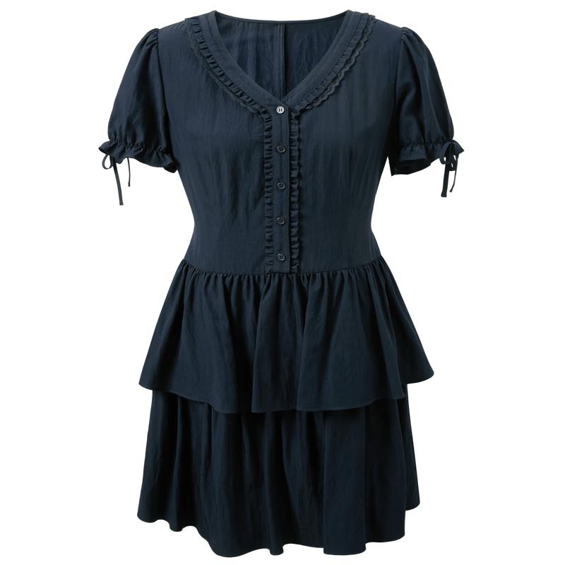 Sancai 2026 Summer V-Neck Puff Sleeve A-Line Mini Dress XL