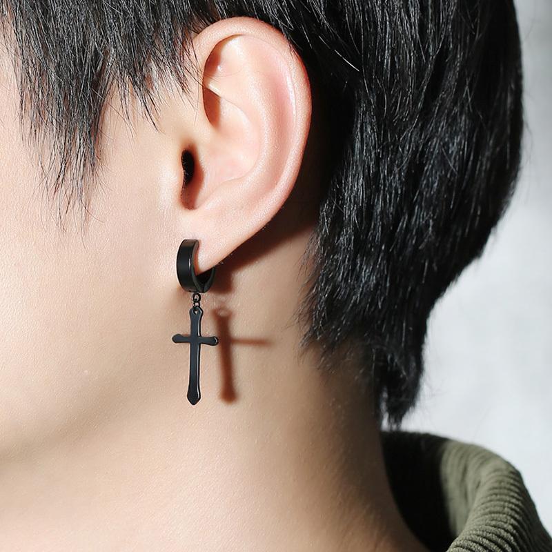 Vnox Simple Cross Dangle Earrings for Men Women Minimalist Stainless Steel Drop Small Hoop Metal Ear Jewelry Anti Allergy