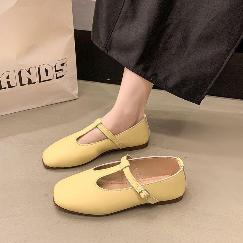 Fashion versatile Mary Jane women's shoes new shallow mouth single shoes retro flat bottom T-button small single shoes women
