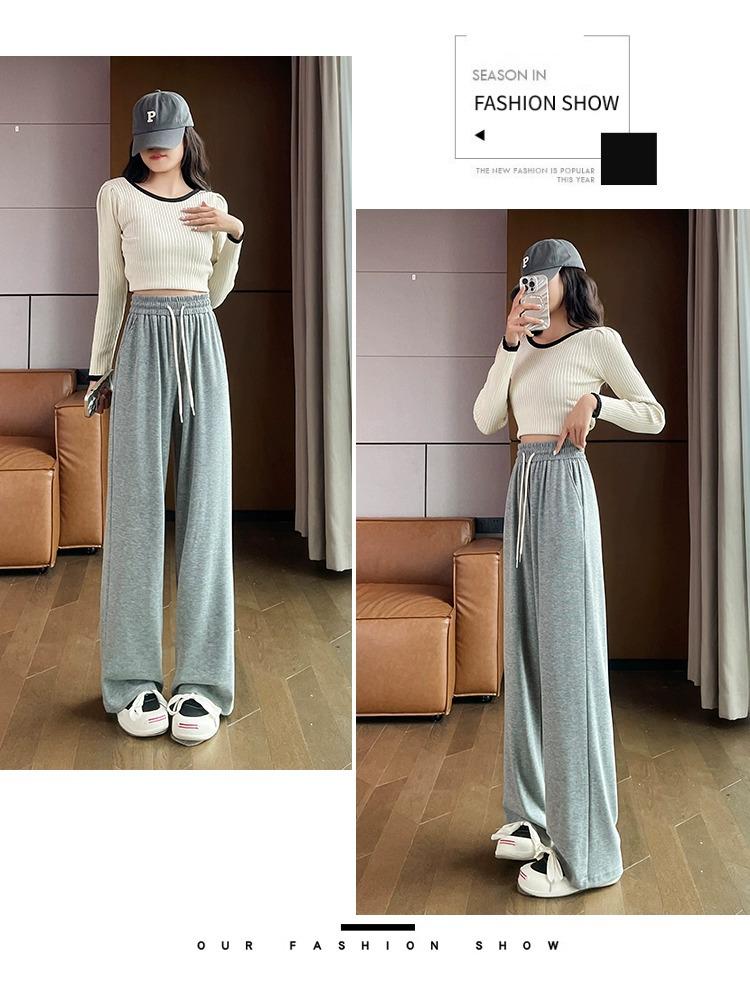 Petite 150cm Soft Velvet Casual Sports Pants - Slimming, Flesh-Covering, Height-Enhancing, Floor-Length, Autumn/Winter XS