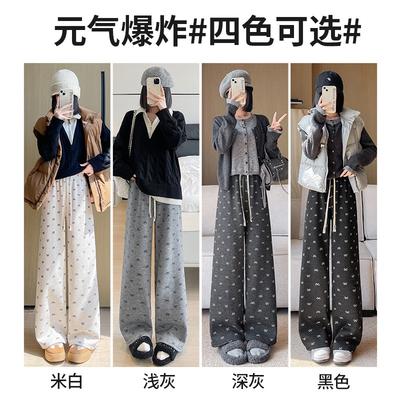 7 Bow Glutinous Rice Pants Autumn and Winter Velvet Thickened High-waisted Wide-leg Pants Straight Trousers Yamamoto Pants Wide-leg Pants