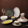 Nordic Vertical Stripe Embossed Ceramic Dining Set: Bowls, Plates, Dishes, Coffee Cup & Saucer, Fish Plate for Western Cuisine.