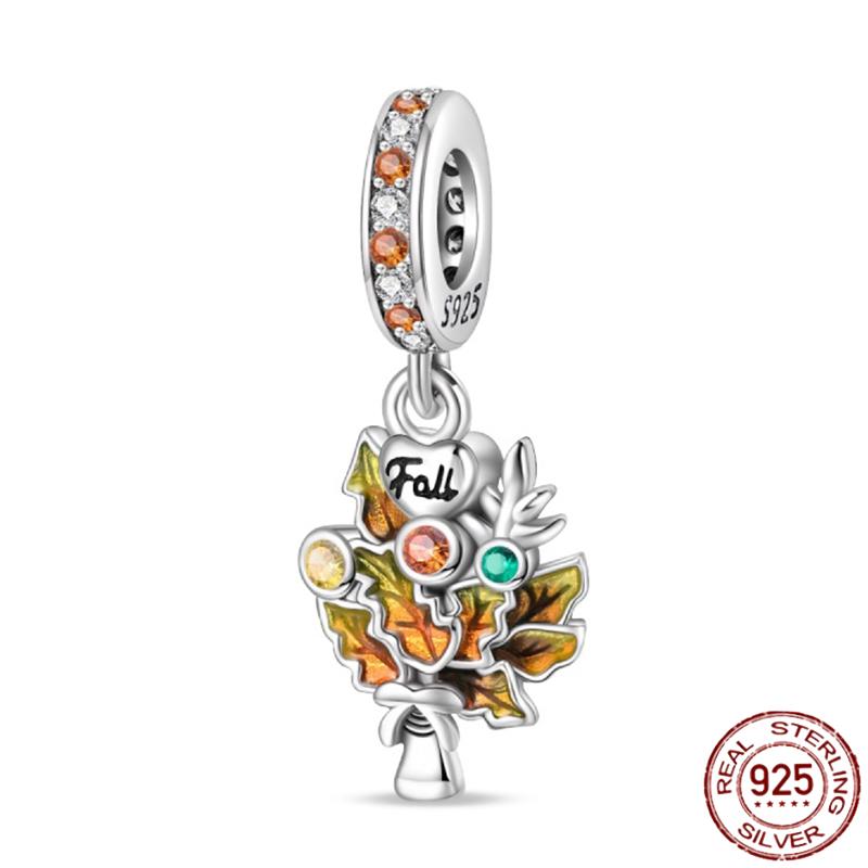 Copper Autumn Brown Music Squirrel Scarecrow Pumpkin Maple Leaves Charm Bead Women'S Bracelets Diy Jewelry Gift