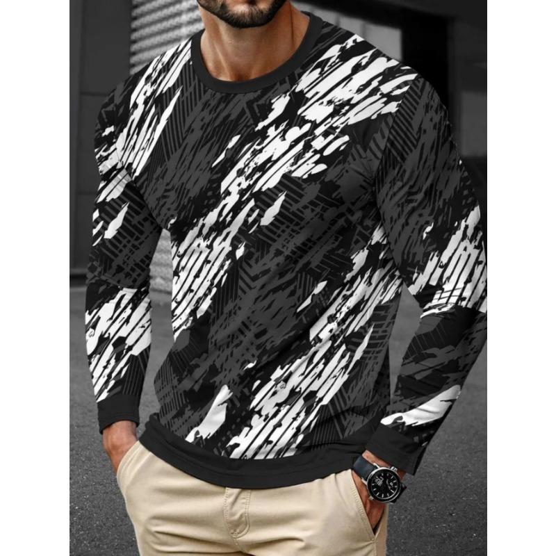 Men's Casual Daily Long-sleeved T-shirt, with Fashionable Printed Design, a Comfortable and Casual Top That Can Be Machine Washed