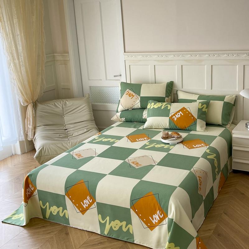 Checkered Pattern Bed Sheet Set Cotton Bed Sheets with Pillowcases Thickened Extra Soft Bedding Set Skin-friendly Breathable