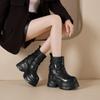 Botas Martin de cuero genuino de 12 cm, suela gruesa, para muffins, otoño e invierno 2025, botas de pantalón con hebilla de cinturón retro, botas cortas pequeñas para aumentar la altura