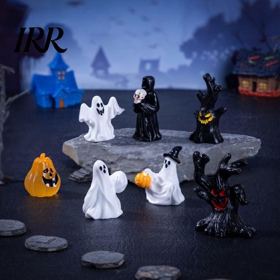 Tabletop Halloween Decoration 3Pcs Mini Resin Figurines, Miniature Pumpkin Ghost Grim Reaper Outdoor Castle Statue for Spooky Fairy Garden,