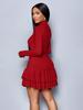 European & American High Neck Long Sleeve Casual Elastic Dress with Pleated Short Skirt