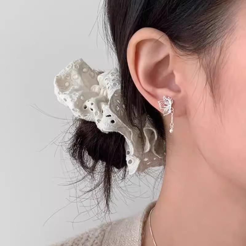 2025 Filigree Butterfly Tassel Earrings: Luxurious Lotus Studs with a Modern Chinese Design