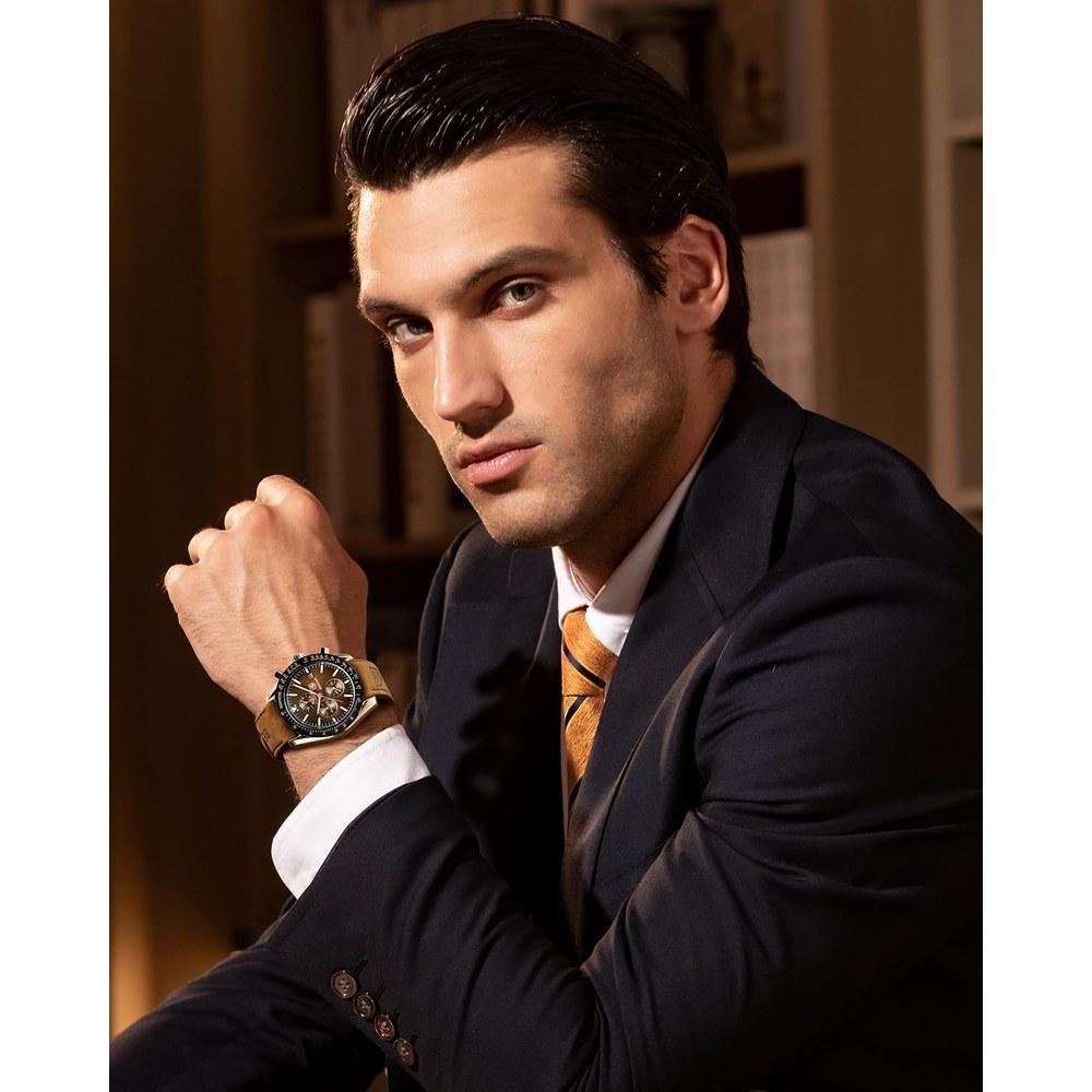 Benyar Men's Chronograph Analog Watch 30M Waterproof Business Stylish Formal Leather Band Quartz Gift