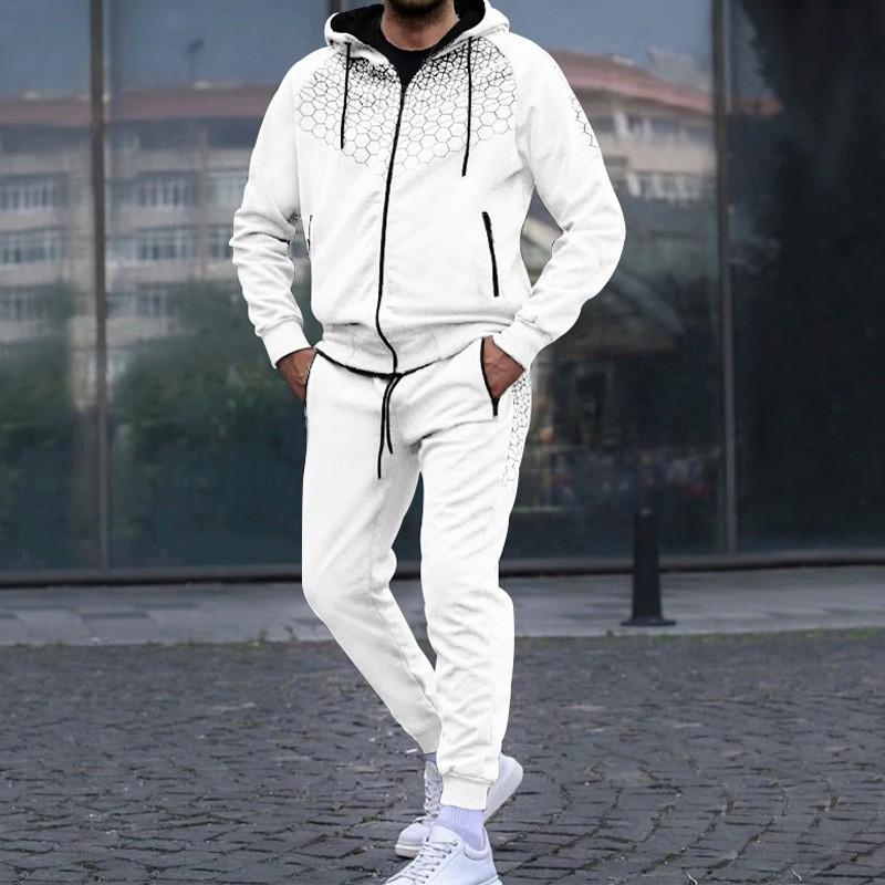 

Осенняя мужская куртка-кардиган с капюшоном на молнии, повседневный трикотажный комплект с сотовым принтом, в наличии 3XL