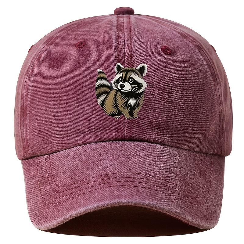 Raccoon Print Denim Baseball Cap Unisex Distressed Polyester Adjustable Outdoor Casual Hat