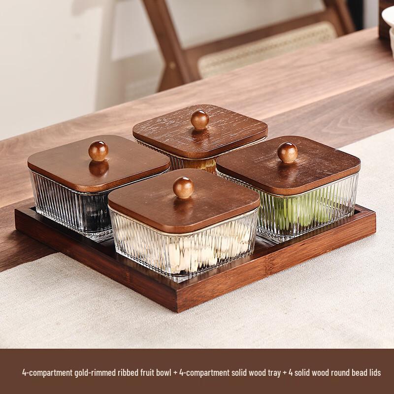 Naijiang Chinese Style Glass Snack & Fruit Plate with Lid