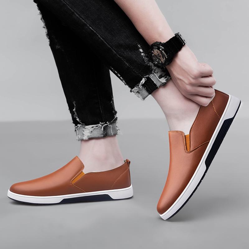 Herbst Weichsohlige Bequeme Slipper Flach und Leicht Herren Leder Freizeitschuhe Rutschfest Pendeln Herren Fahrschuhe