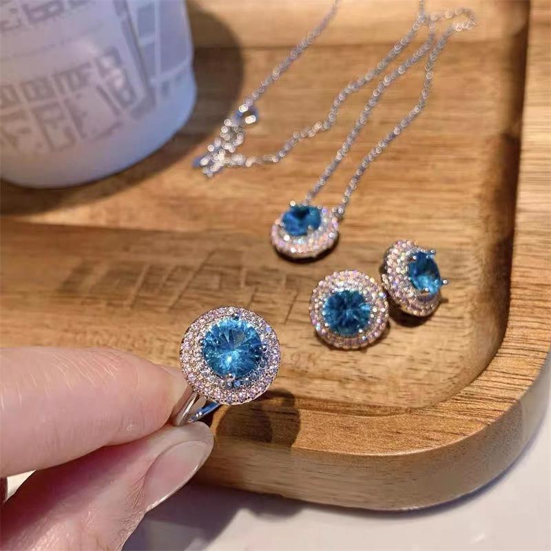 Sea Blue Cubic Zirconia Jewelry Set - Trendy, High-End Design, Versatile and Popular.