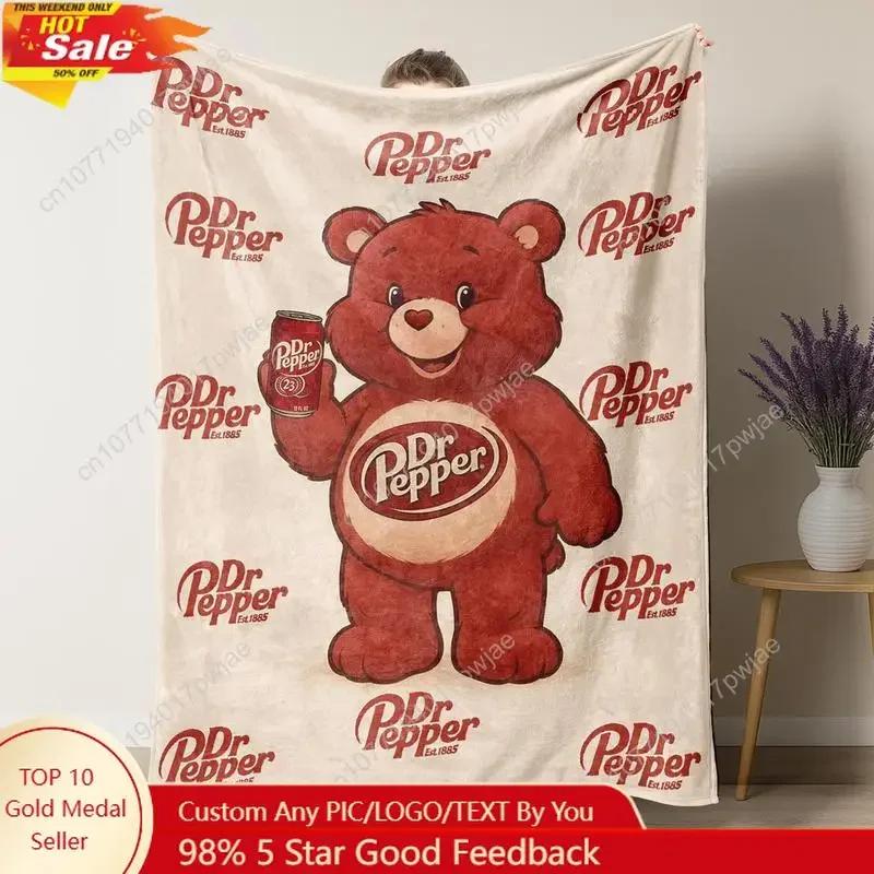 Dr Pepper Bear Flannel Throw Blanket Soft Warm Machine Washable Decorative Wall Hanging for Bed Home Textiles