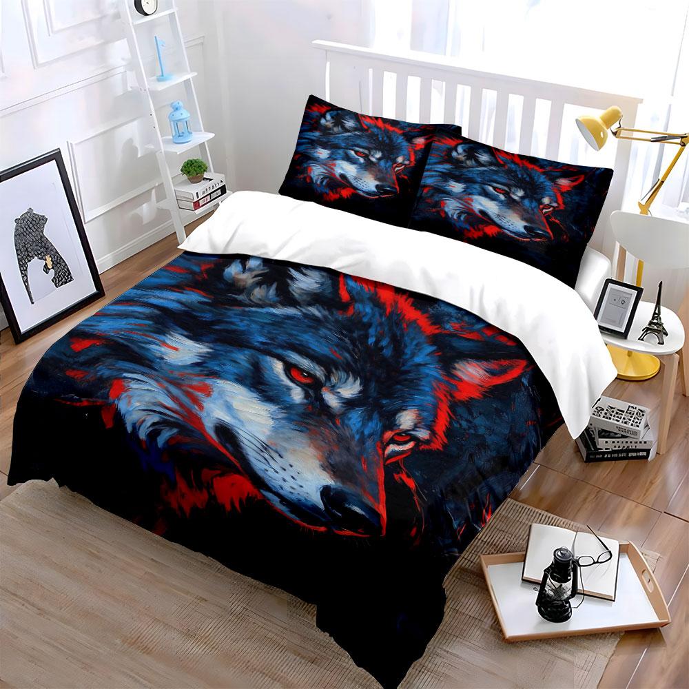 Blue and red wolf. Bedding sets Duvet cover sets Duvet covers Pillowcases(1 * Duvet Cover 2 * Pillowcases without duvet insert)