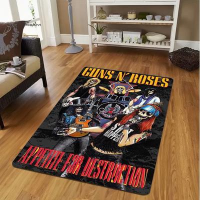 Koberec s potiskem lebky Guns N' Roses pro obývací pokoj, ložnici, domácí dekoraci pohovky, dětský koberec, protiskluzová podložka na podlahu