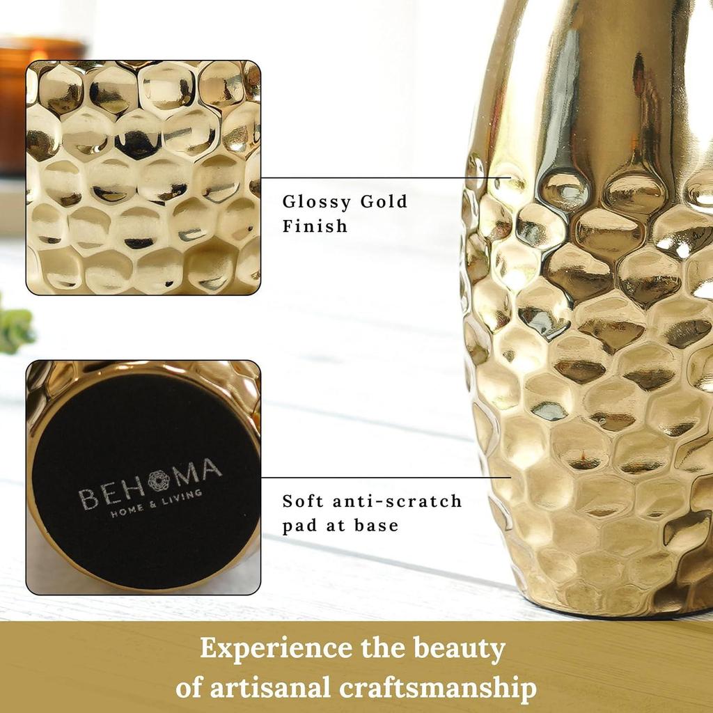 Indoor Living Room | Best Gift for Birthday Anniversary Valentine's Day |Golden Half Hammered Oblong Shape 1 Large Pcs (Flower Not Included)