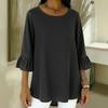 Spring Summer Casual Women's Crew Neck T-shirt Flounce Sleeve 3/4 Sleeve Top