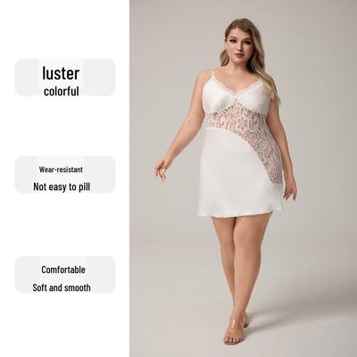 Yaoting Plus Size Satin Lace V-Neck Spaghetti Strap Nightgown for Women