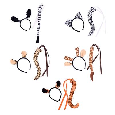Halloween Animal Costume Kit Leopard Giraffe Tiger Ears Hairband Tail Set Cartoon Hair Hoop Cosplay Party Supplies