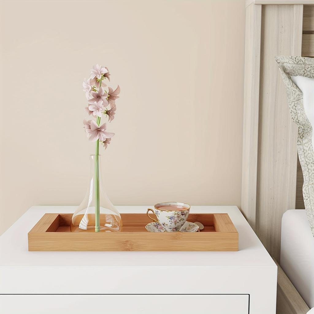 JJTZ Natural Bamboo Rectangular Tray Versatile Toilet Sink Tank Tray for Bathroom Counter Top