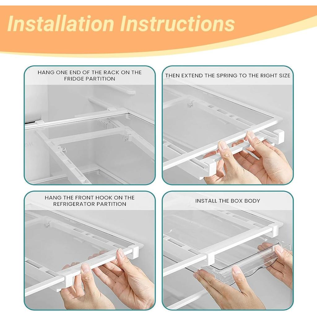 Undershelf Fridge Organizer,Extra-Deep Pull-Out Drawer for Cheese,Meat,and Produce,Ideal for Refrigerators Under 0.6",Send Goods from Local Warehouse
