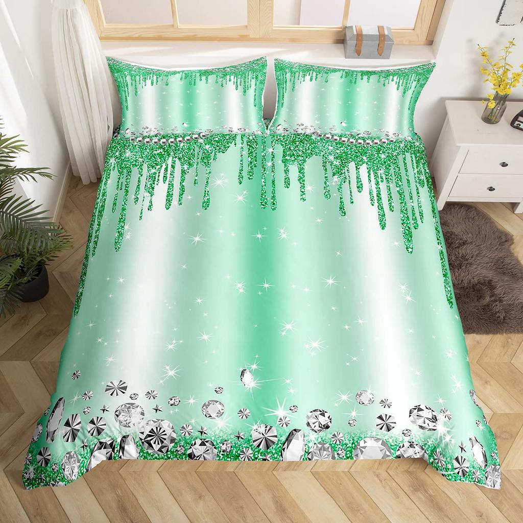 Silver Glitter Bedding Set Bling Party Decorations Duvet Cover For Kids Boys Girls Teens Diamond Comforter Cover Room Decor 3Pcs