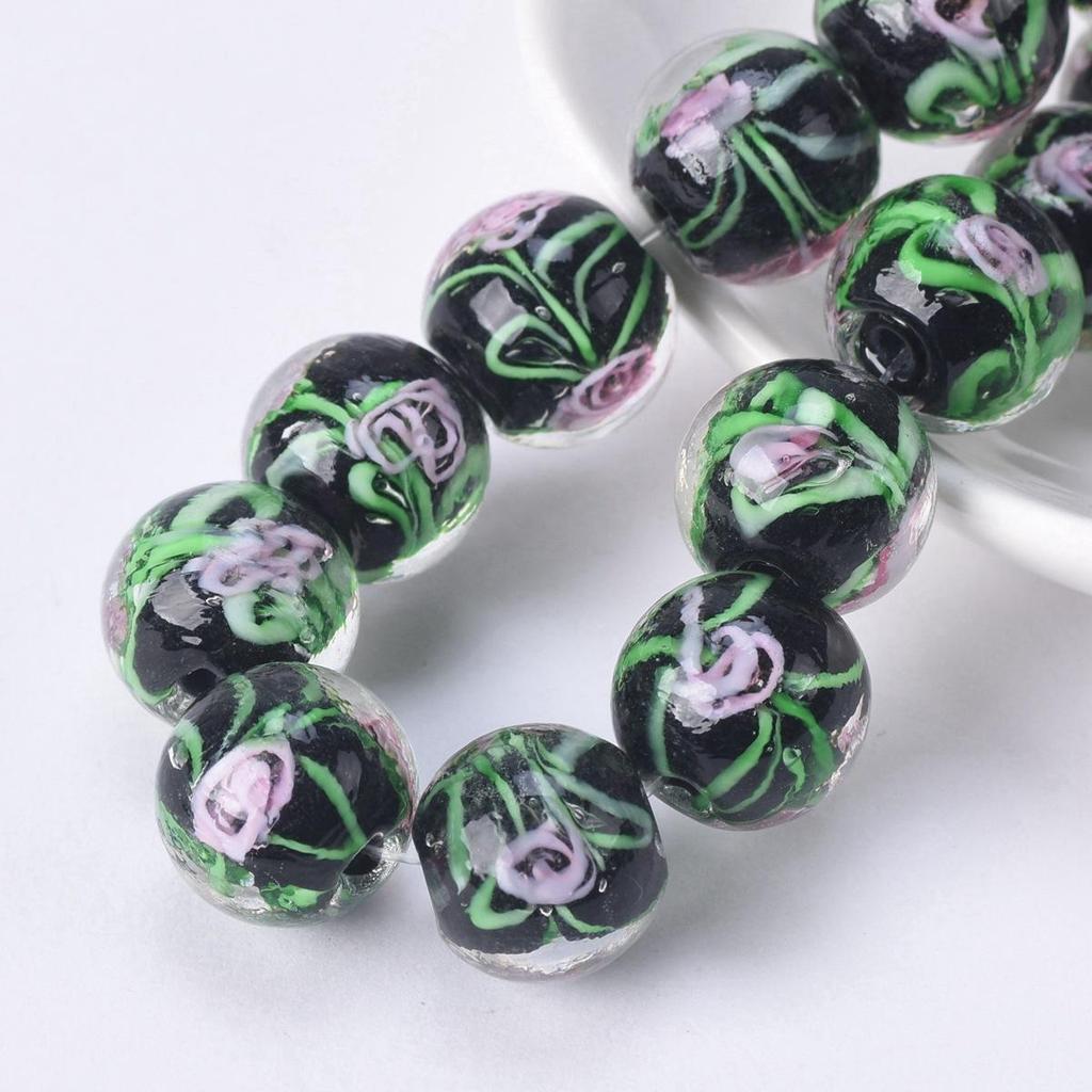 10pcs Round 12mm Flower Pattern Handmade Lampwork Glass Loose Beads For Jewelry Making Accessories DIY Crafts Findings