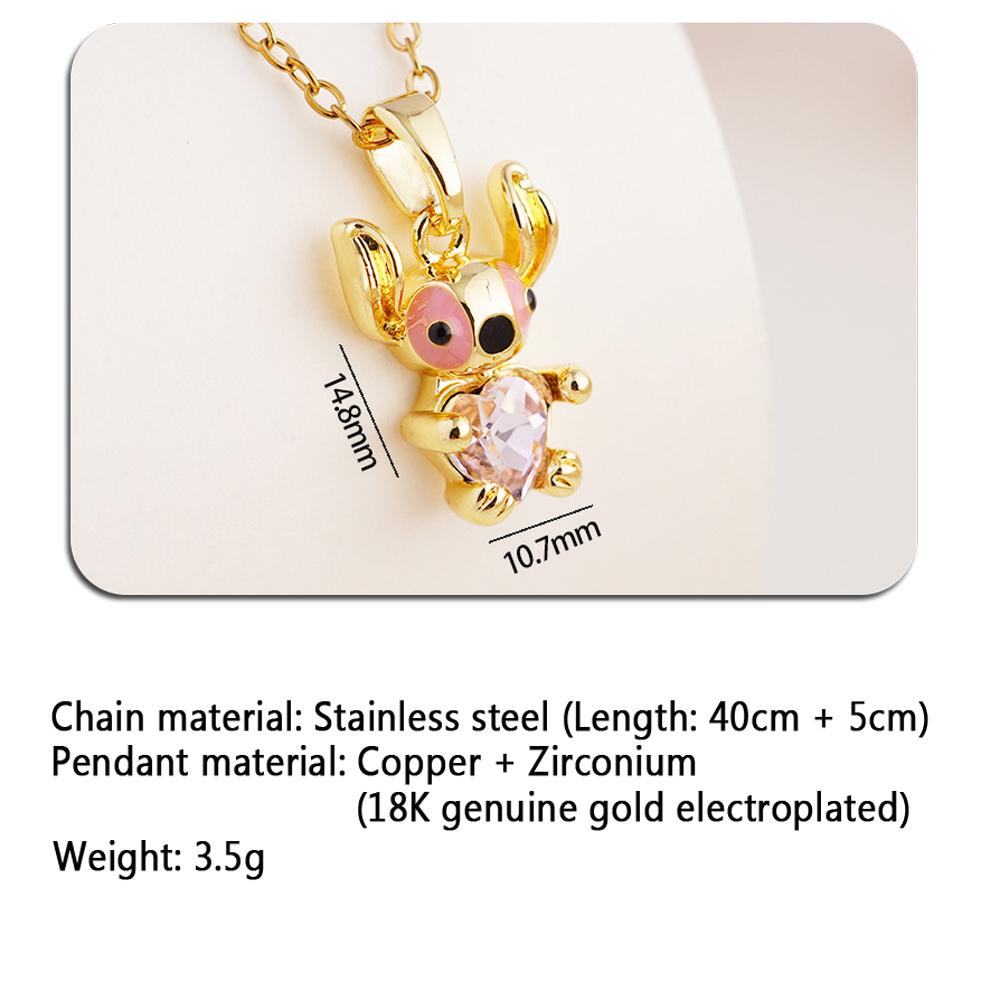 Fashion Pendant Necklace Cartoon Stitch Stainless Steel Link Chain 18K Gold Plated Zirconia Unisex No Fade No Allergy