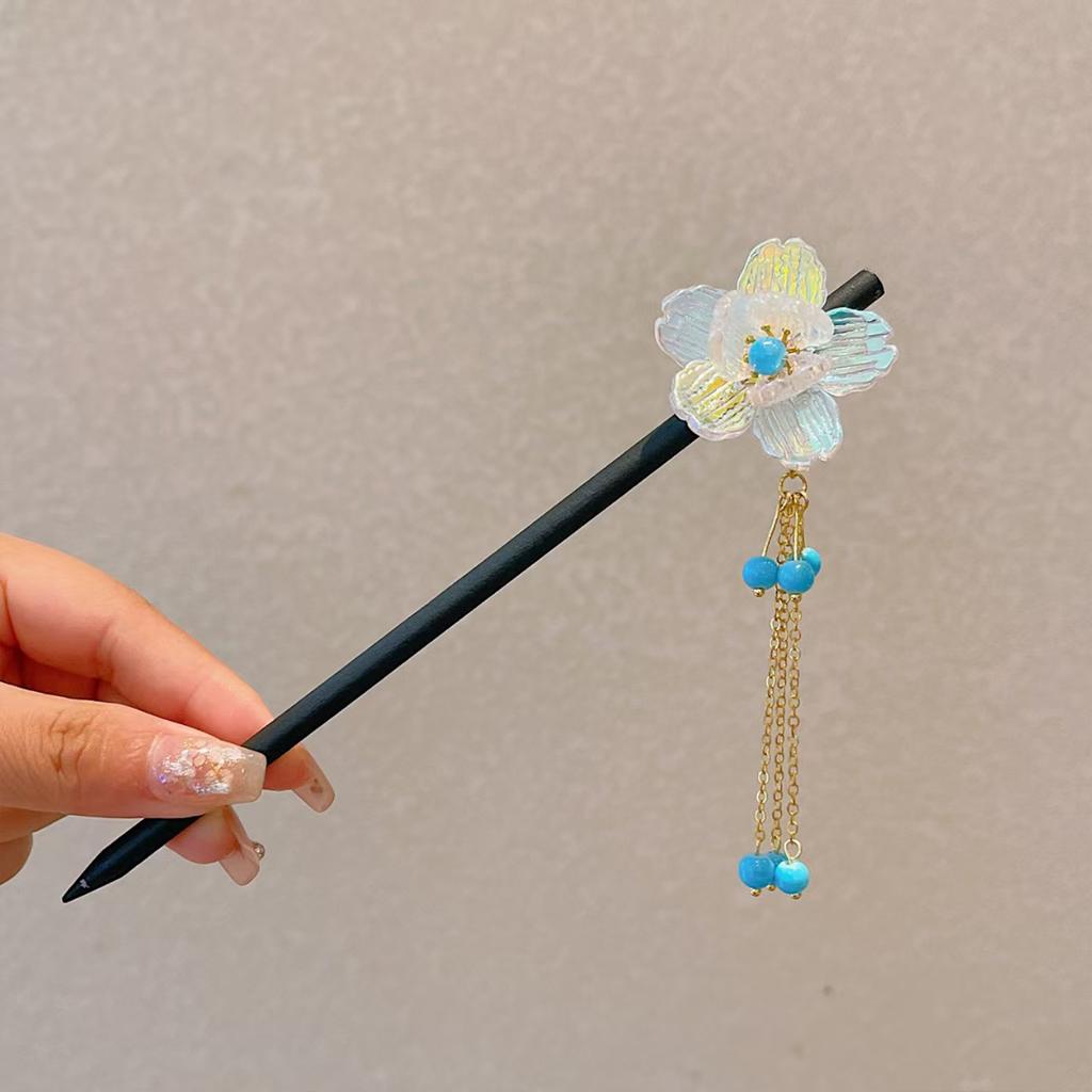 Wooden Hair Sticks Forks Retro Chinese Style Hairpins Forks Colorful Flower Designs Pendant Headpieces Hair Jewelry Ornaments