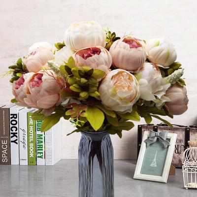13-Head European Style Peony Artificial Flowers for Home, Wedding, Hotel, and Office Decor