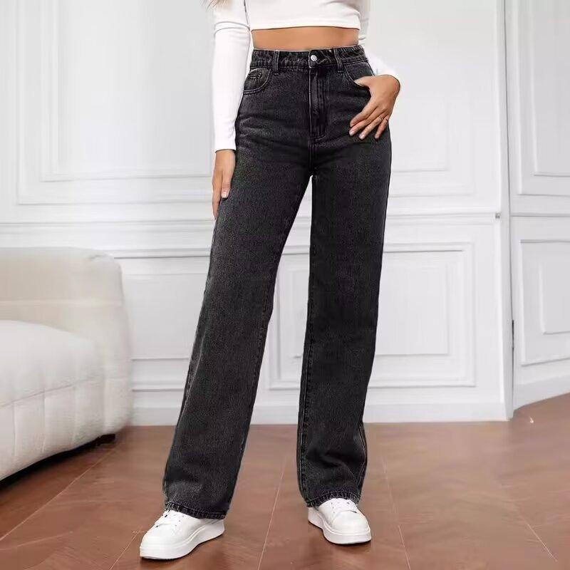 

2026 European and American women s clothing autumn new casual loose straight wide-leg denim trousers women 3XL