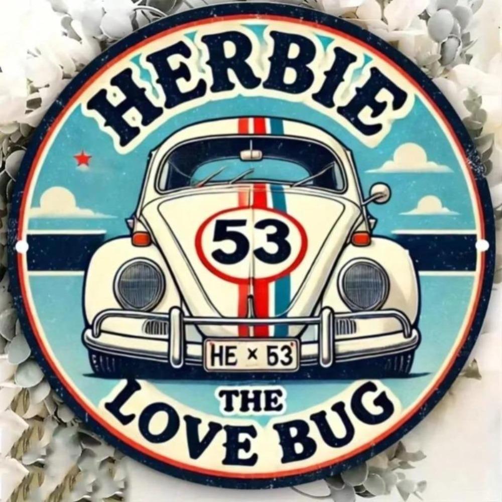Encantador Letrero Metálico Vintage de Herbie el Escarabajo Arte de Pared Plano Retro para Decoración de Garaje Bar Cafetería