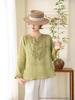 Retro V-Neck Embroidered Linen Long-Sleeve Women's Shirt - Summer 2026 Collection