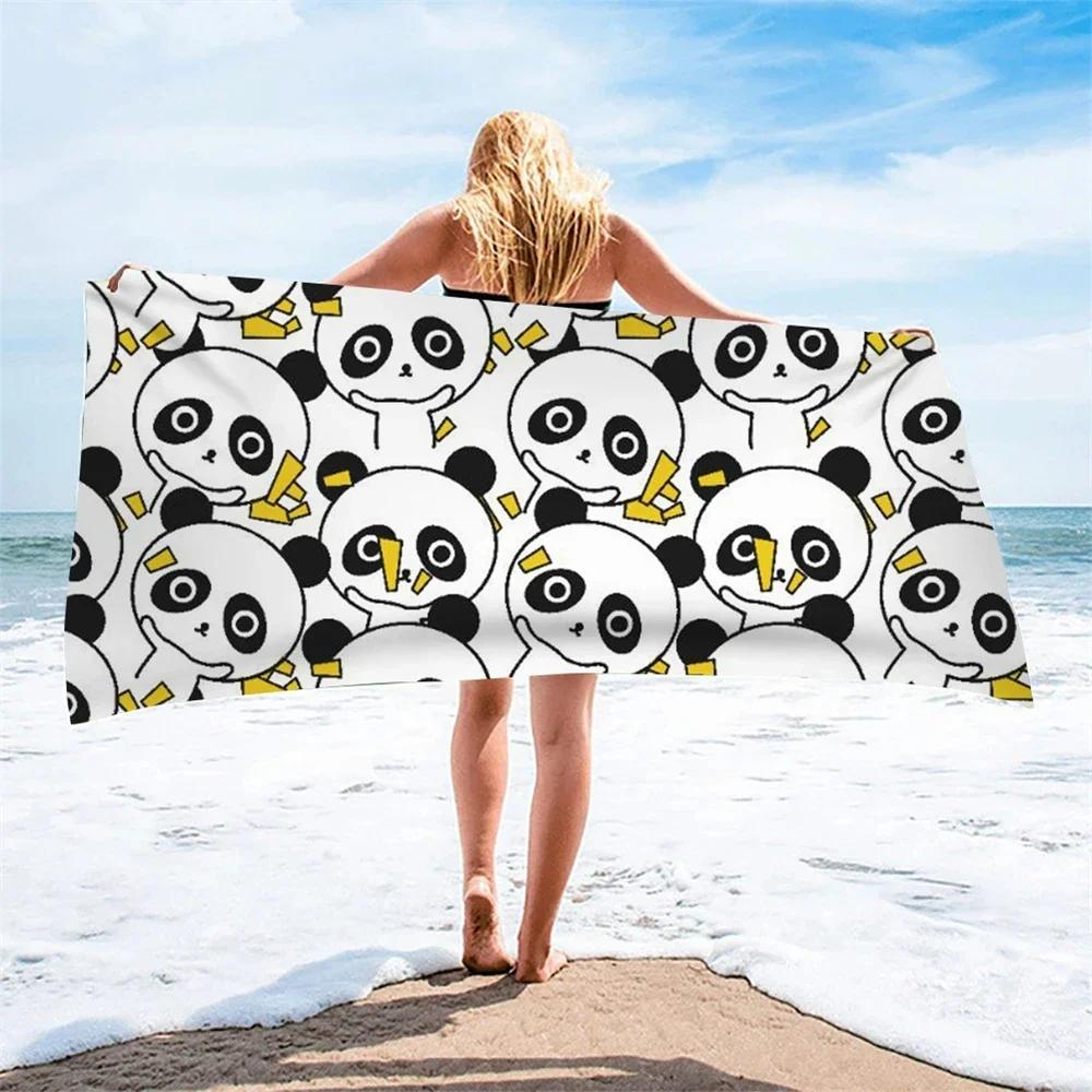 Cute Cartoon Panda Beach Towel Quick Dry Microfiber Soft Absorbent Bath Towel Outdoor Travel Spa Swim Pool Towels for Adult Kids