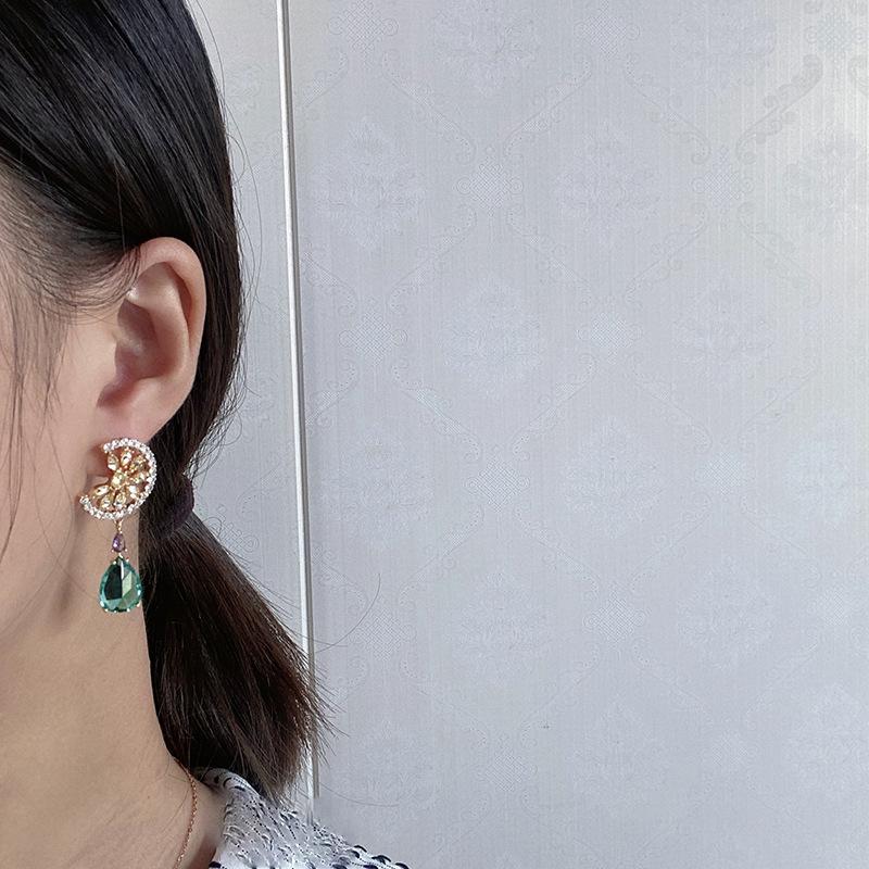925 Silver Needle Green Large Water Drop Orange Earrings for Women Small Fresh Design Cubic Zirconia Fruit Personality Earrings