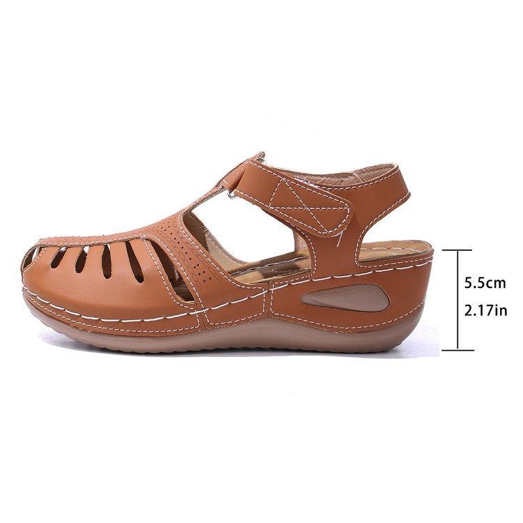 Large size thick sole hollow round head Roman sandals summer new Velcro buckle with rocking line women's shoes