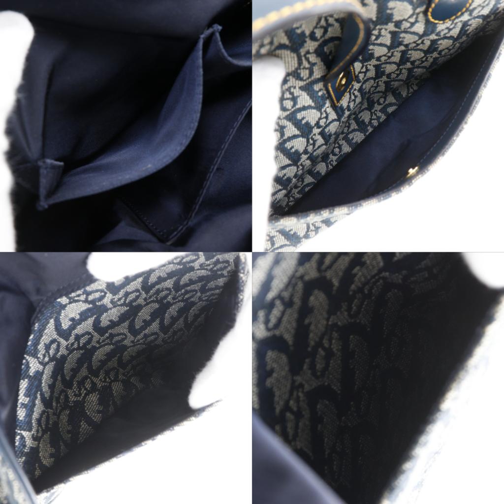Dior Double saddle Handbag Trotter Navy blue canvas Women Used