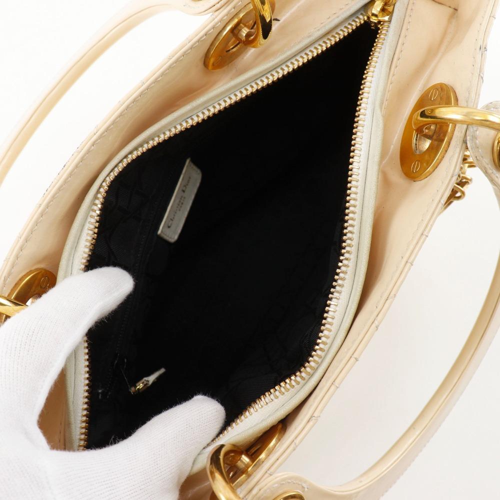 Dior Lady Dior Handbag Canage cream enamel Women Used