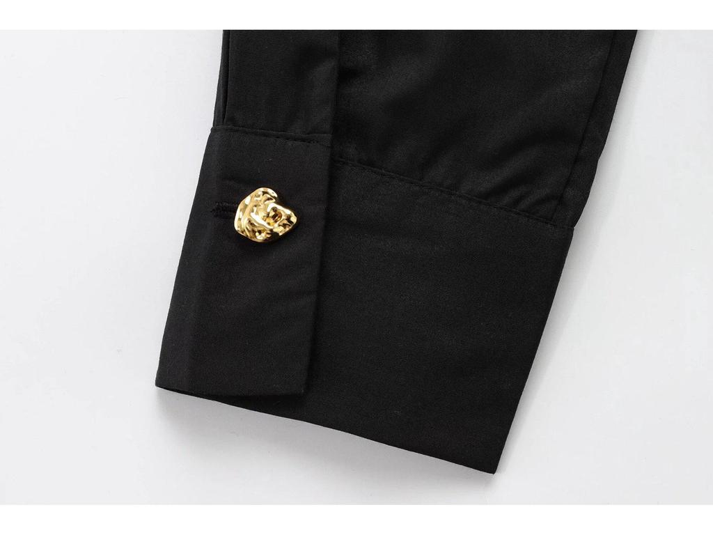 2024 Women's Winter Fashion Poplin Shirt with Gold Button Details