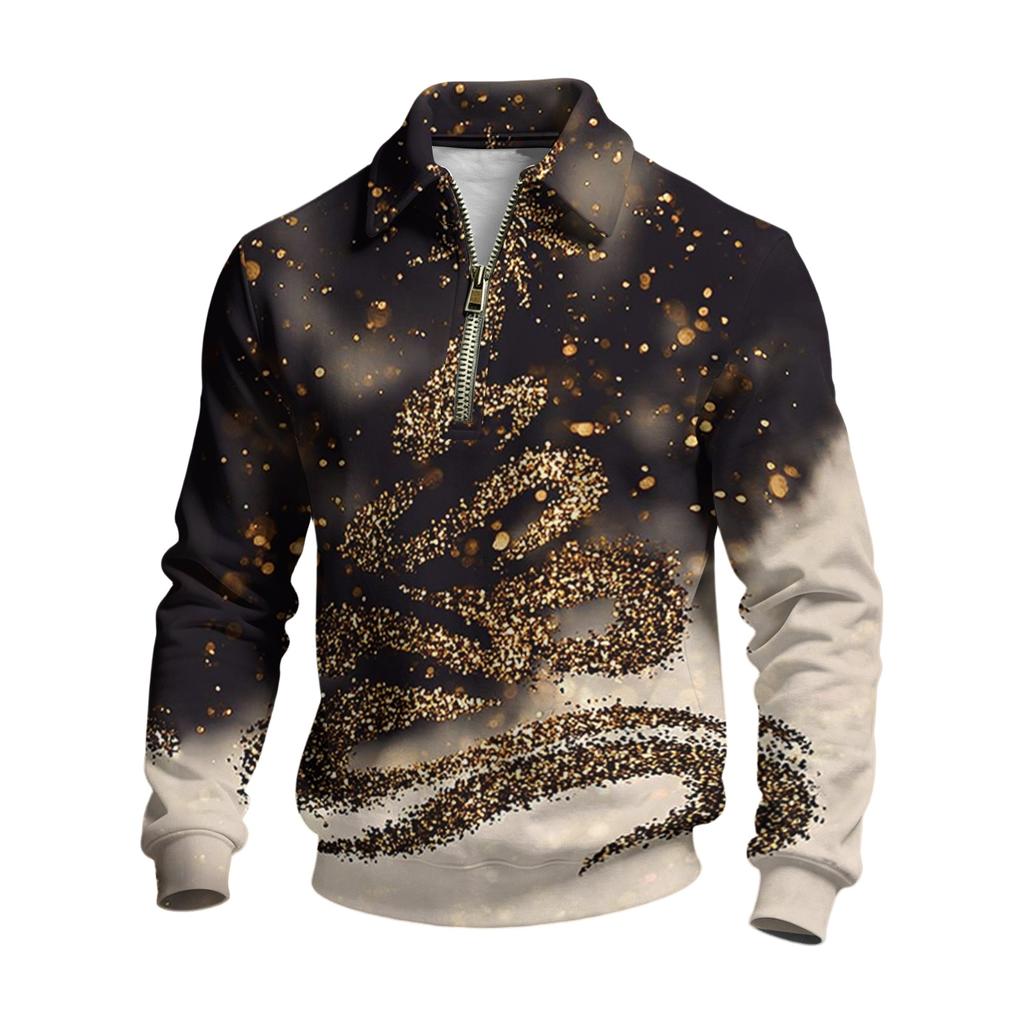 Men's Casual Christmas Print Collared Sweatshirt for Holiday