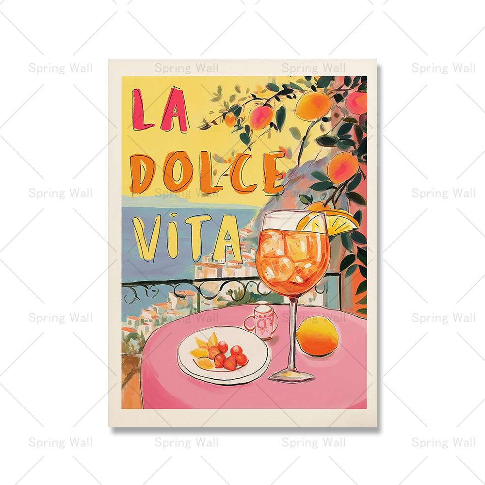 

La Dolce Vita плакат и принт ретро Spritz коктейль холст картина Позитано Италия Амальфитанское побережье путешествия настенное искусство декор для спальни 21x30cm No Framed