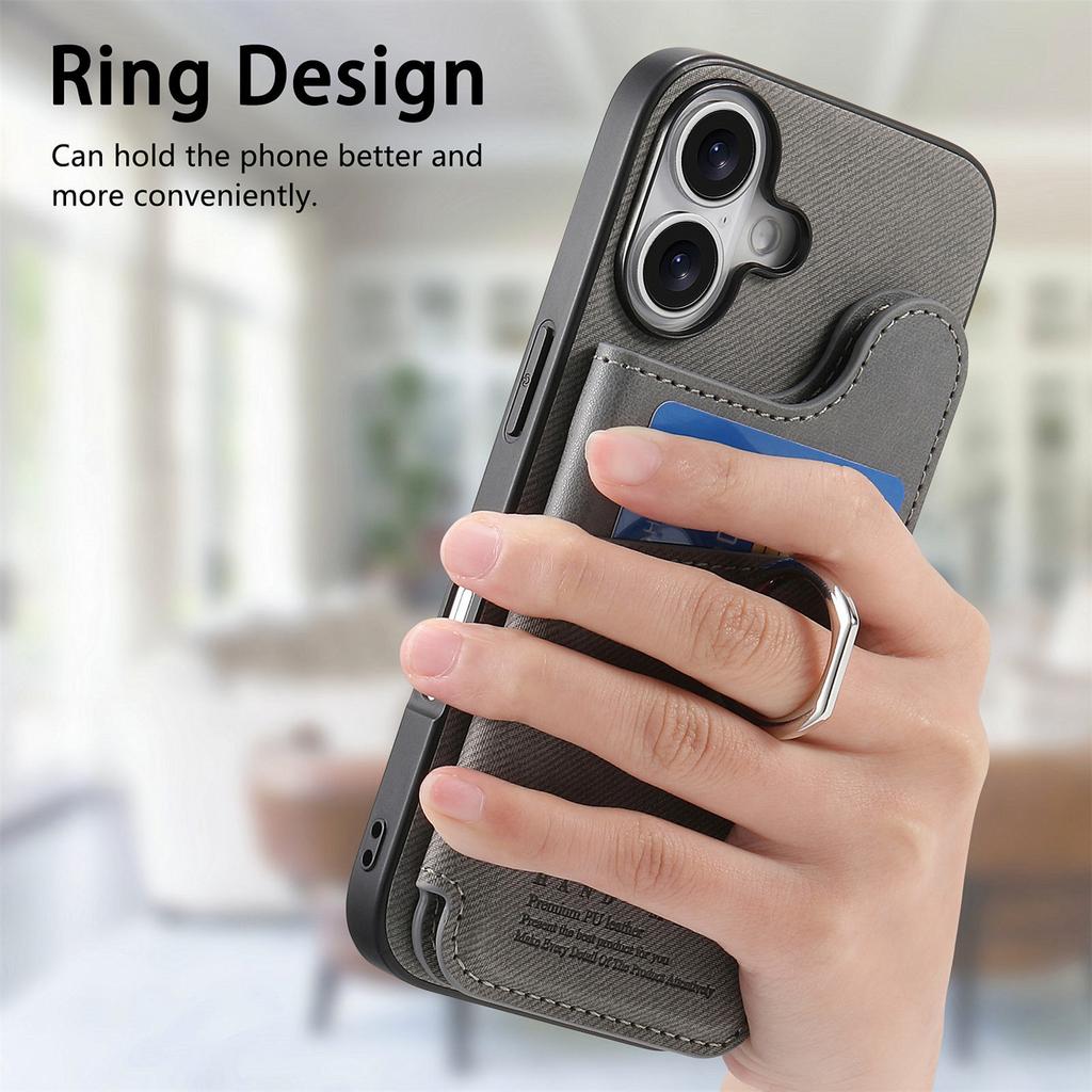 For iPhone 17 Case with Card Holder Kickstand Leather + TPU + PC Phone Cover