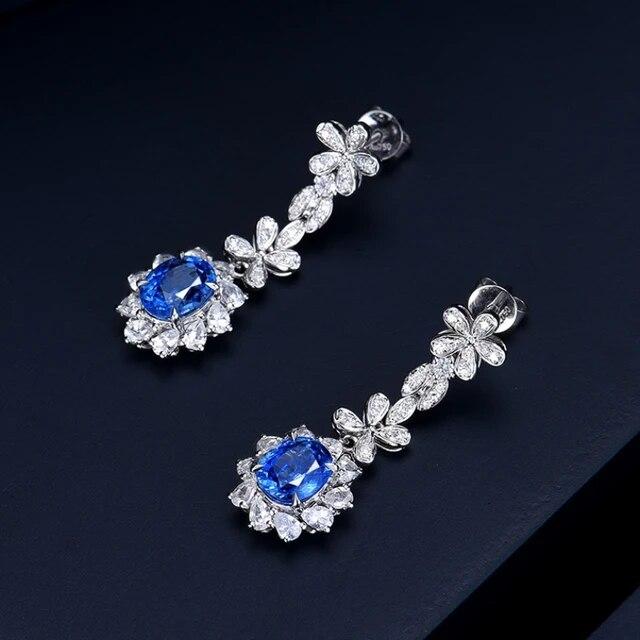 

ANENJERY Роскошные висячие серьги-гвоздики с синим кристаллом и кубическим цирконием для женщин, вечерние серьги, подарок на день рождения, ювелирные изделия Pendientes Mujer античный серебряного