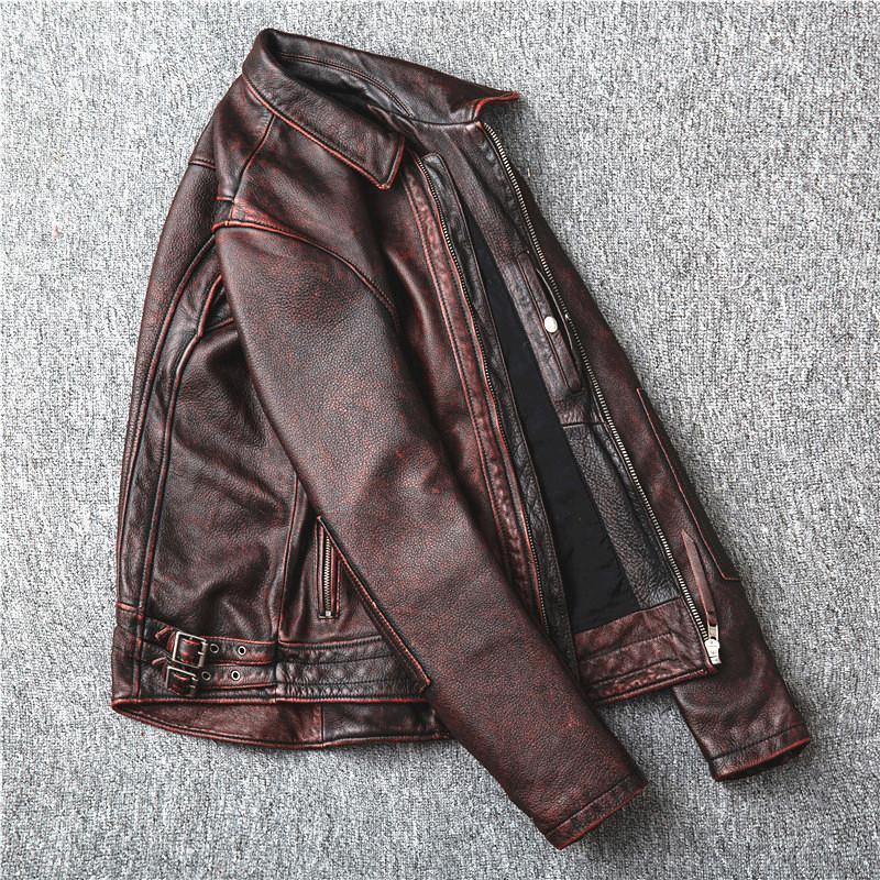 Spring and Autumn New May Khaki Brown Vintage To Do Old First Layer Cowhide Leather Leather Men's Motorcycle Tuxedo