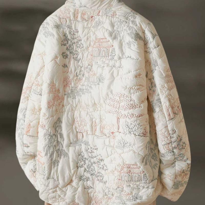 Vintage Chinesische Bestickte Baumwolljacke Damen Wintermantel Traditioneller Nationalstil Kleidung